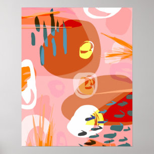 Modern Pink Orange Blue Abstract Art 16x20 Poster
