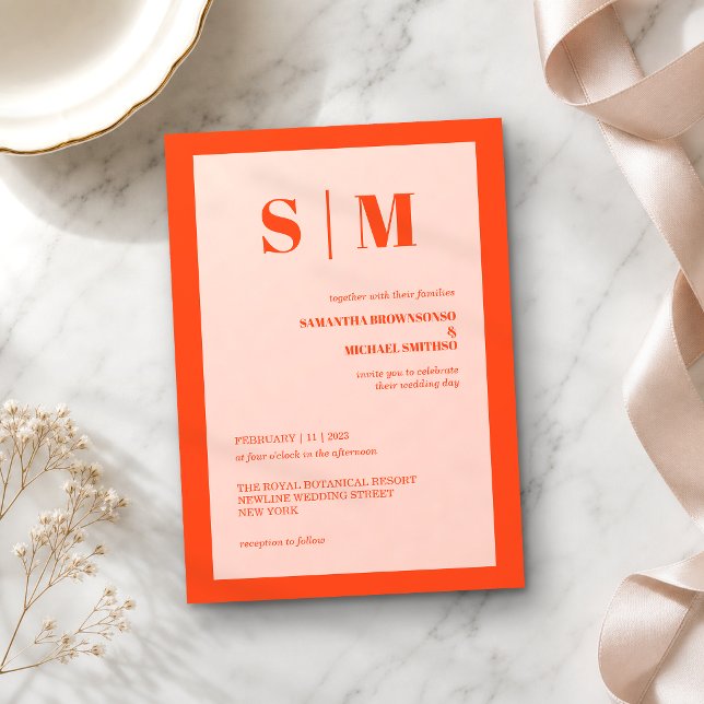Modern pink orange Earth Tone Wedding Invitation (Creator Uploaded)