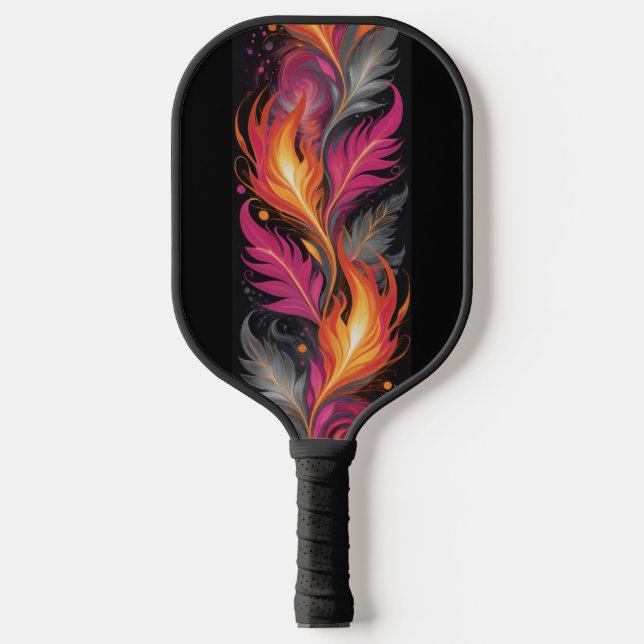 Modern Pink Orange Fire Flames Monogrammed Pickleball Paddle (Front)