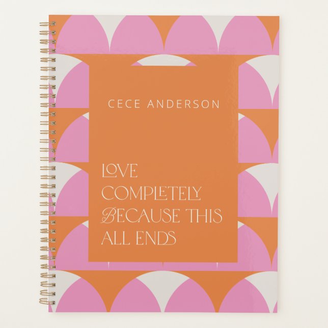 Modern pink orange geometric love completely gift planner (Front)