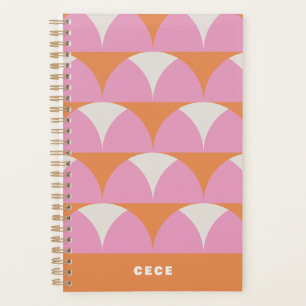 Modern pink orange geometric retro personalized planner