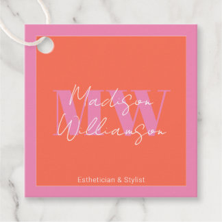 Modern Pink Orange Minimalist Script Favour Tags
