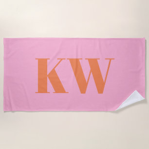 Modern Pink Orange Monogram Initials Personalised Beach Towel