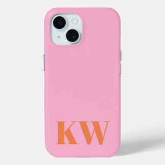 Modern Pink Orange Monogram Initials Personalised iPhone 15 Case