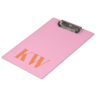 Modern Pink Orange Monogram Initials Personalised Clipboard