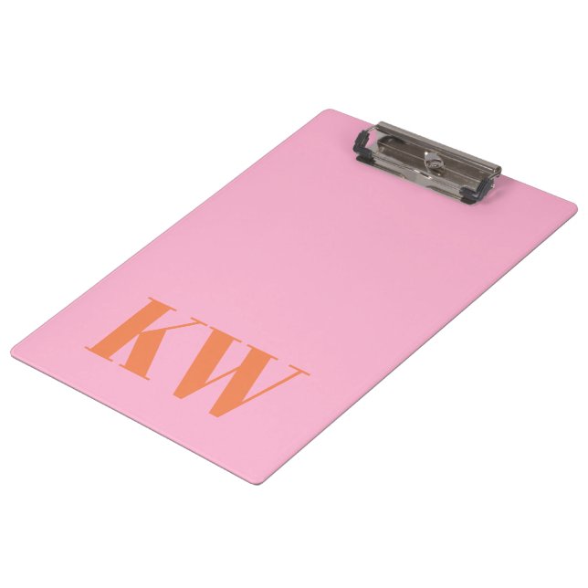 Modern Pink Orange Monogram Initials Personalised Clipboard (Angled)