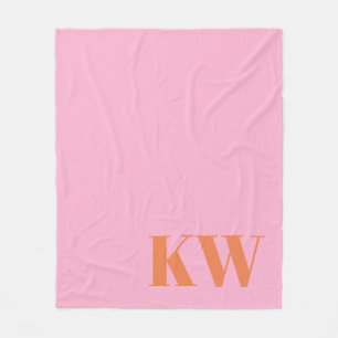 Modern Pink Orange Monogram Initials Personalised Fleece Blanket