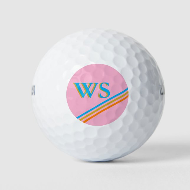 Modern Pink Orange Monogram Initials Personalised  Golf Balls (Front)