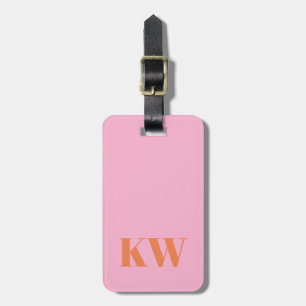 Modern Pink Orange Monogram Initials Personalised Luggage Tag