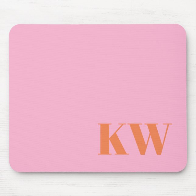 Modern Pink Orange Monogram Initials Personalised Mouse Pad (Front)