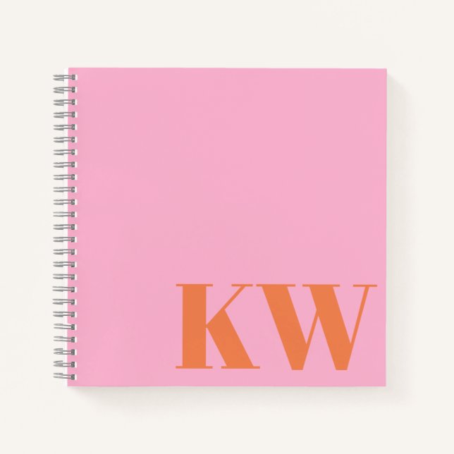Modern Pink Orange Monogram Initials Personalised Notebook (Front)