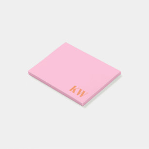 Modern Pink Orange Monogram Initials Personalised Post-it Notes