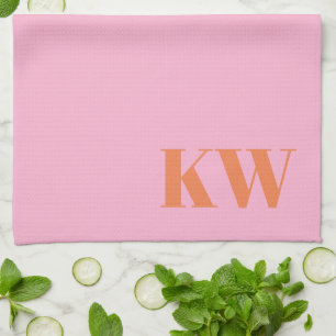 Modern Pink Orange Monogram Initials Personalised Tea Towel