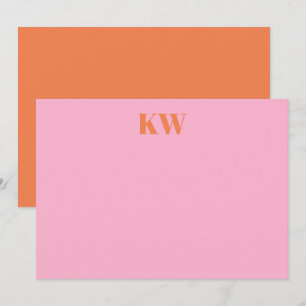 Modern Pink Orange Monogram Initials Personalised Thank You Card