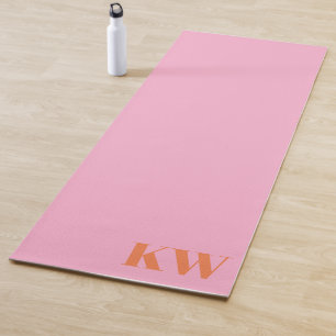 Modern Pink Orange Monogram Initials Personalised Yoga Mat
