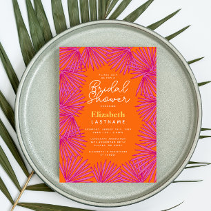 Modern Pink Orange Palms Triopical Bridal Shower Invitation