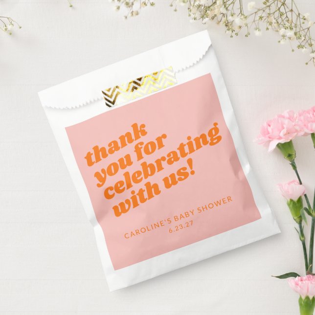 Modern Pink Orange Retro Baby Shower Thank You Favour Bags (Sealed)