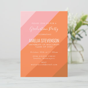 Modern Pink Orange Retro Colourful Graduation Part Invitation