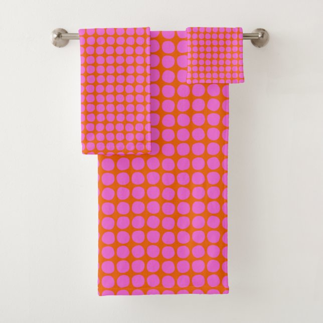 Modern Pink Orange Retro Dot Valentine Bold Cute Bath Towel Set (Insitu)