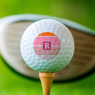 Modern Pink Orange Stripes personalised Monogram Golf Balls