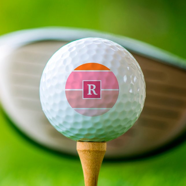 Modern Pink Orange Stripes personalised Monogram Golf Balls (Creator Uploaded)