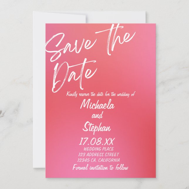 Modern Pink & Orange Sunset Wedding Invitation (Front)