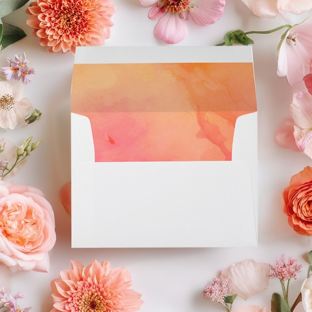 Modern pink orange watercolor summer wedding envelope (Modern pink orange watercolor summer wedding envelope)