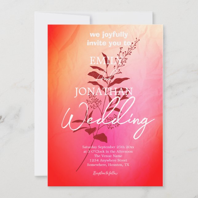 Modern pink orange watercolor typography invitation (Front)