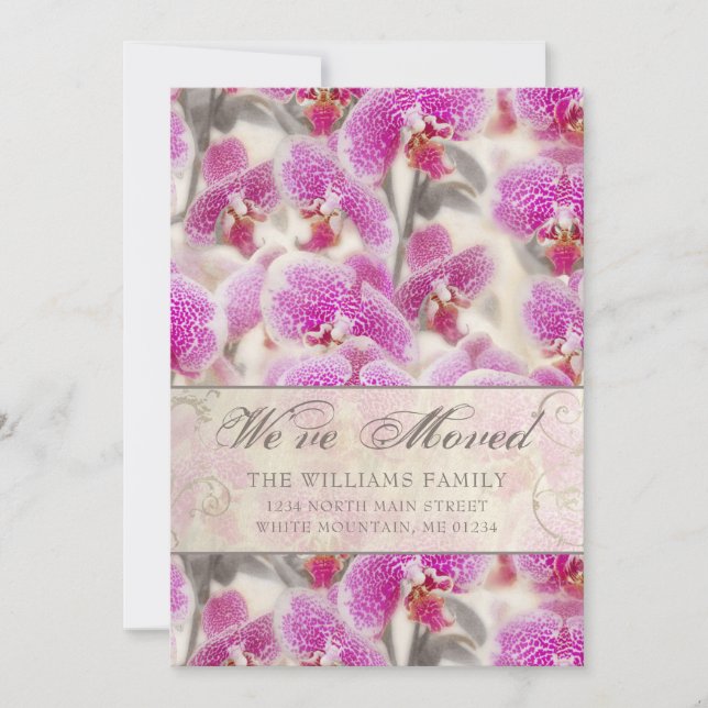 Modern Pink Orchid Floral Moving Announcement (Front)