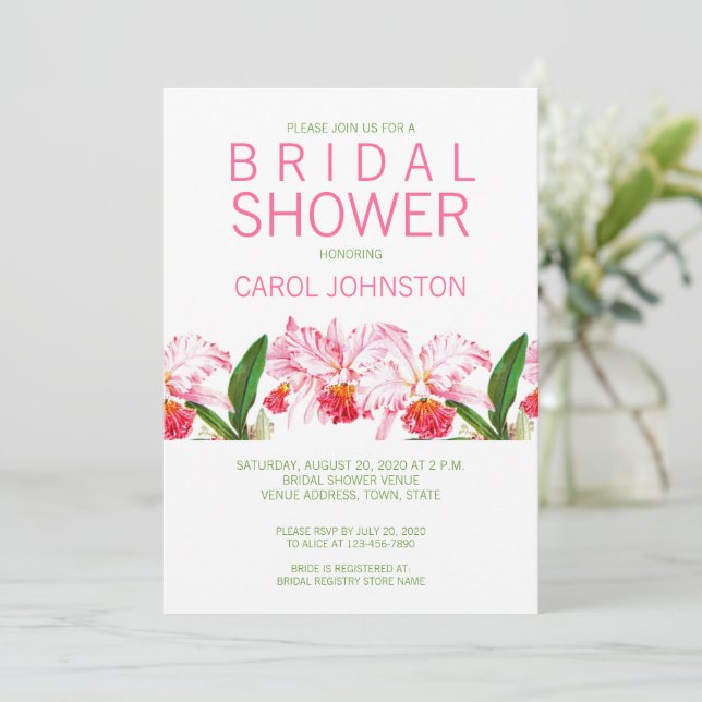 MODERN PINK ORCHIDS BRIDAL SHOWER INVITATION (Standing Front)