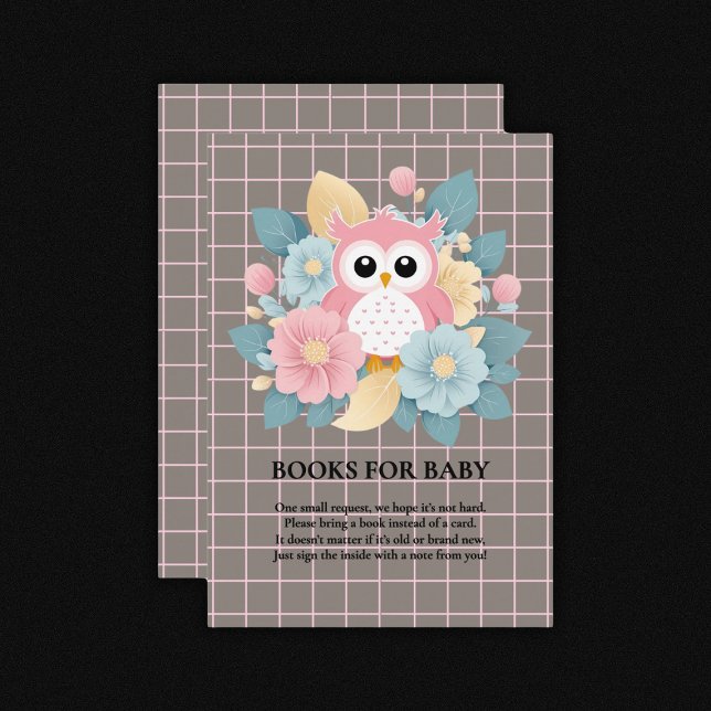 Modern Pink Owl Floral & Grid Baby Shower Enclosure Card (Creator Uploaded)