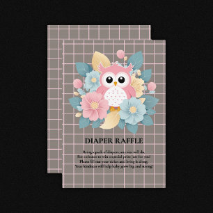 Modern Pink Owl Floral & Grid Baby Shower Enclosure Card