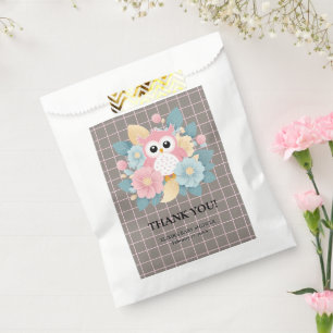 Modern Pink Owl Floral & Grid Baby Shower Favour Bags