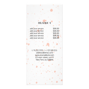 Modern Pink Paint Splatter Makeup Price List Templ Rack Card