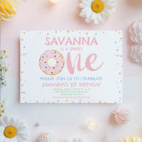 Modern Pink Pastel Sweet Donut 1st Birthday 