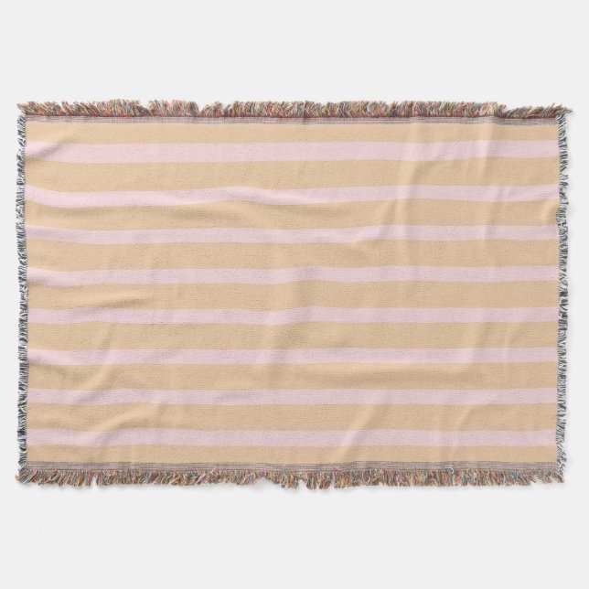 Modern Pink Peach Striped Throw Blanket (Front)