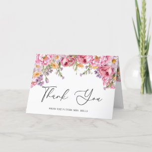Modern Pink Peonies Floral Bridal Shower Thank You Card
