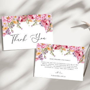 Modern Pink Peonies Floral Bridal Shower Thank You Card