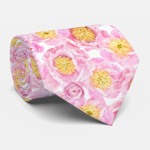 Modern Pink Peony Floral Pattern Tie