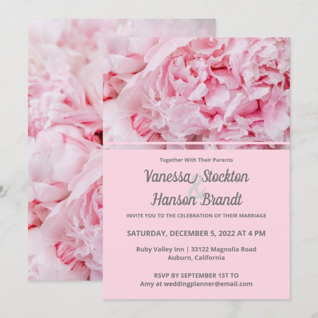 Modern Pink Peony Wedding Invitation (Front/Back)