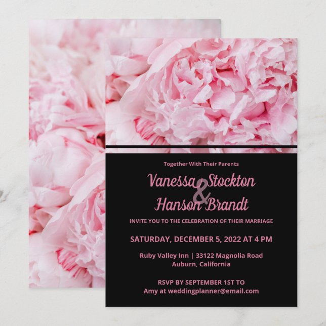 Modern Pink Peony Wedding Invitation (Front/Back)
