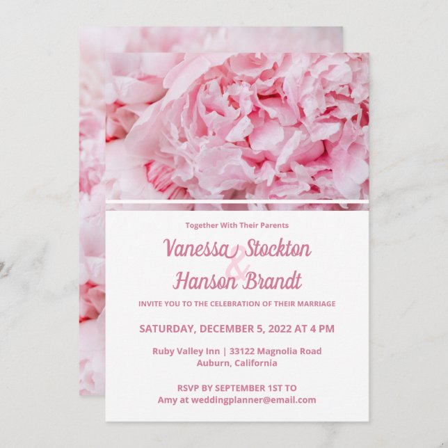 Modern Pink Peony Wedding Invitation (Front/Back)