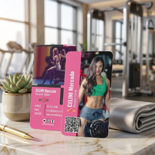Modern Pink Personal Trainer Fitness Photo Custom Business Card