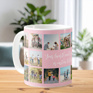 Modern Pink Personalised 18 Photo Collage Coffee Mug