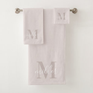Modern Pink Personalised Family Name Monogram Bath Towel Set