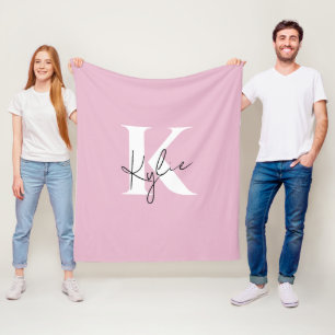 Modern Pink Personalised Monogram Name -  Fleece Blanket