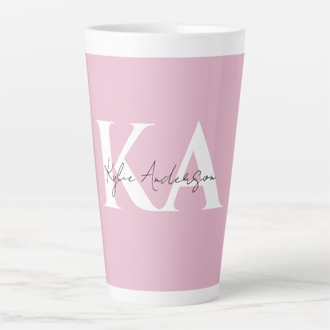 Modern Pink Personalised Monogram Name -  Latte Mug (Front)