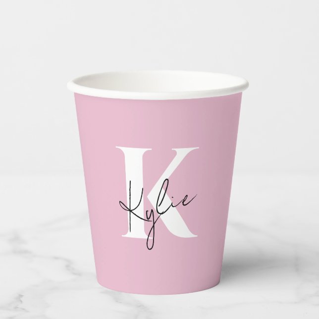 Modern Pink Personalised Monogram Name -  Paper Cups (Front)