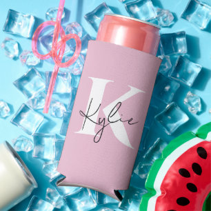 Modern Pink Personalised Monogram Name - Seltzer Can Cooler