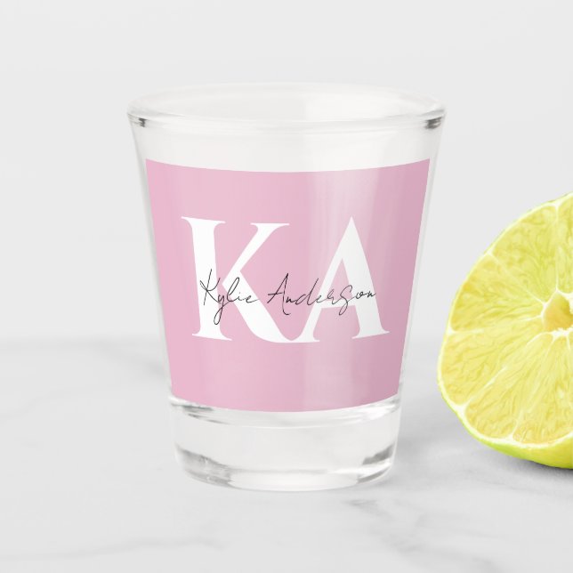 Modern Pink Personalised Monogram Name -  Shot Glass (Front)